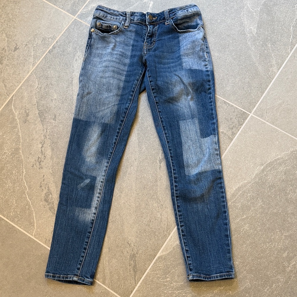 Dark Blue with Patches of light, Straight-Leg Cropped Jeans